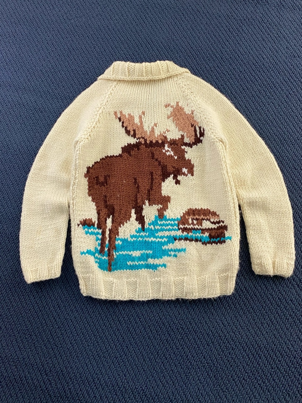 1950s Vintage Cowichan Cream Moose Wool Knitted Sweater